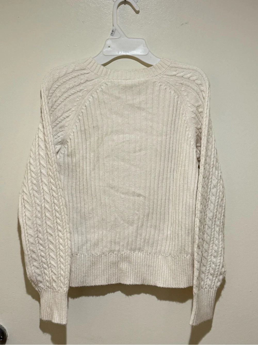 abercrombie kids Cream Cable Crew with Gold Shoulder Buttons